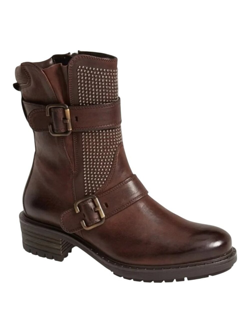 Paul Green Studded Brown Leather Moto Boots Edgy/Designer/Luxury/Bohemian - 7